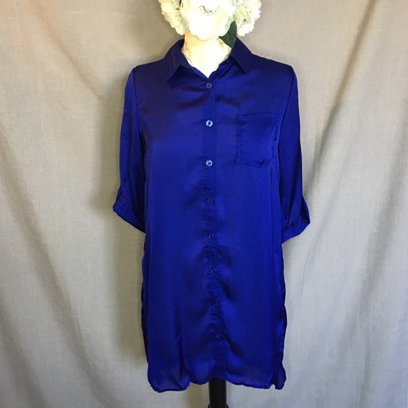 ✨ Royal Blue Women’s Over Sized Silky Night Shirt - Picture 1 of 5